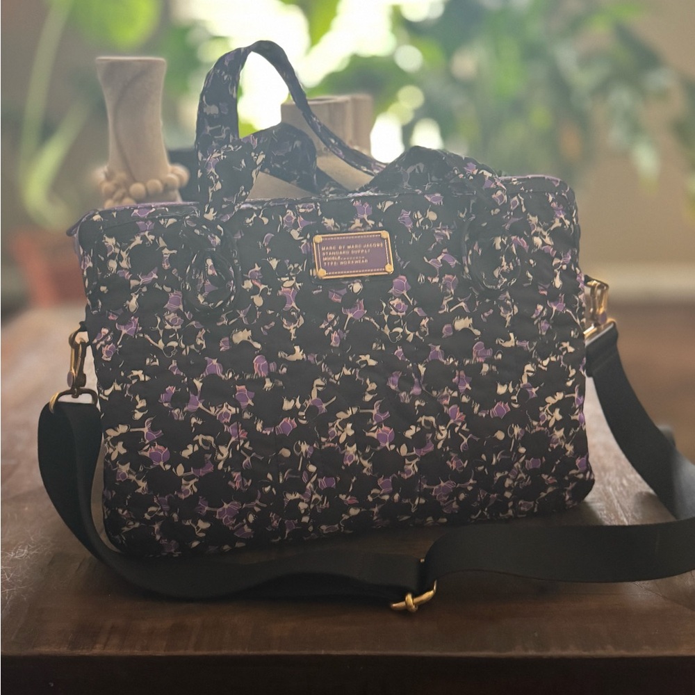 EUC Marc Jacobs Black Purple Nylon Padded Laptop Crossbody Bag